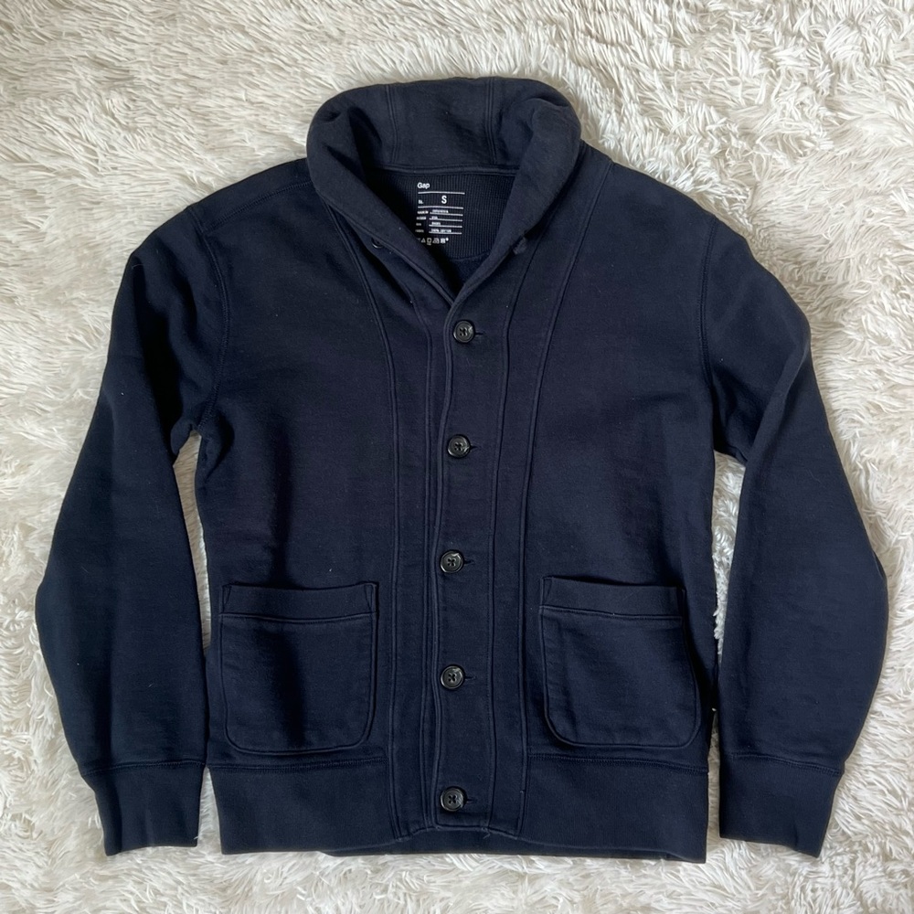 Gap Navy Shawl Collar Cardigan Mens Small Button Sweater Cotton Women Oversized